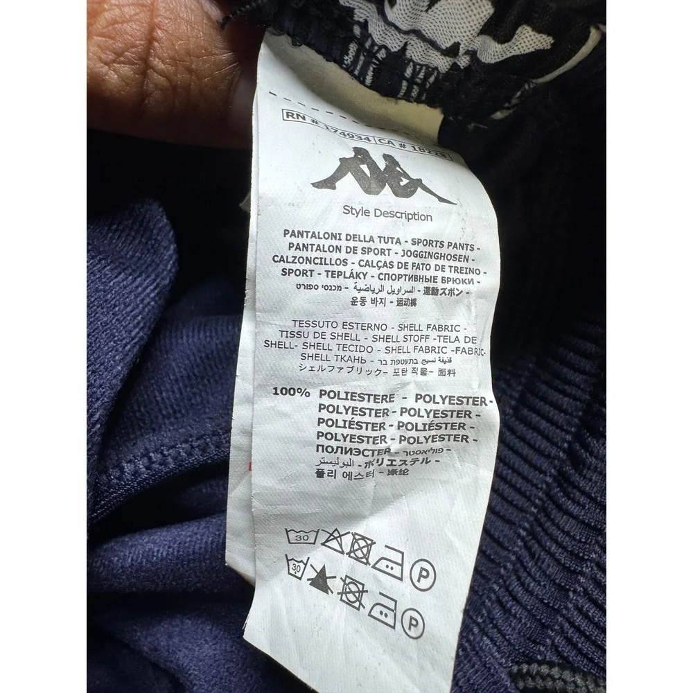 vtg Kappa Banda Snap Track Pants Navy Blue Omini Logo Tape Tearaway Mens Small‎